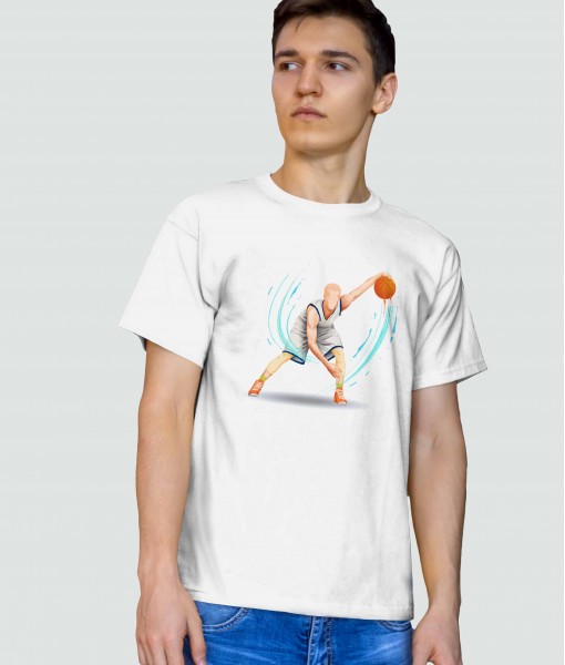 Мъжка тениска с щампа Спортни Илюстрации Basketball player dribbling ball - TShirtArtShop.com